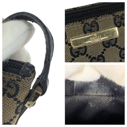 Gucci Beige Black Gold GG Canvas Leather Handbag Pouch