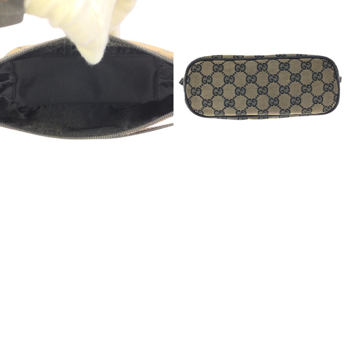 Gucci Beige Black Gold GG Canvas Leather Handbag Pouch