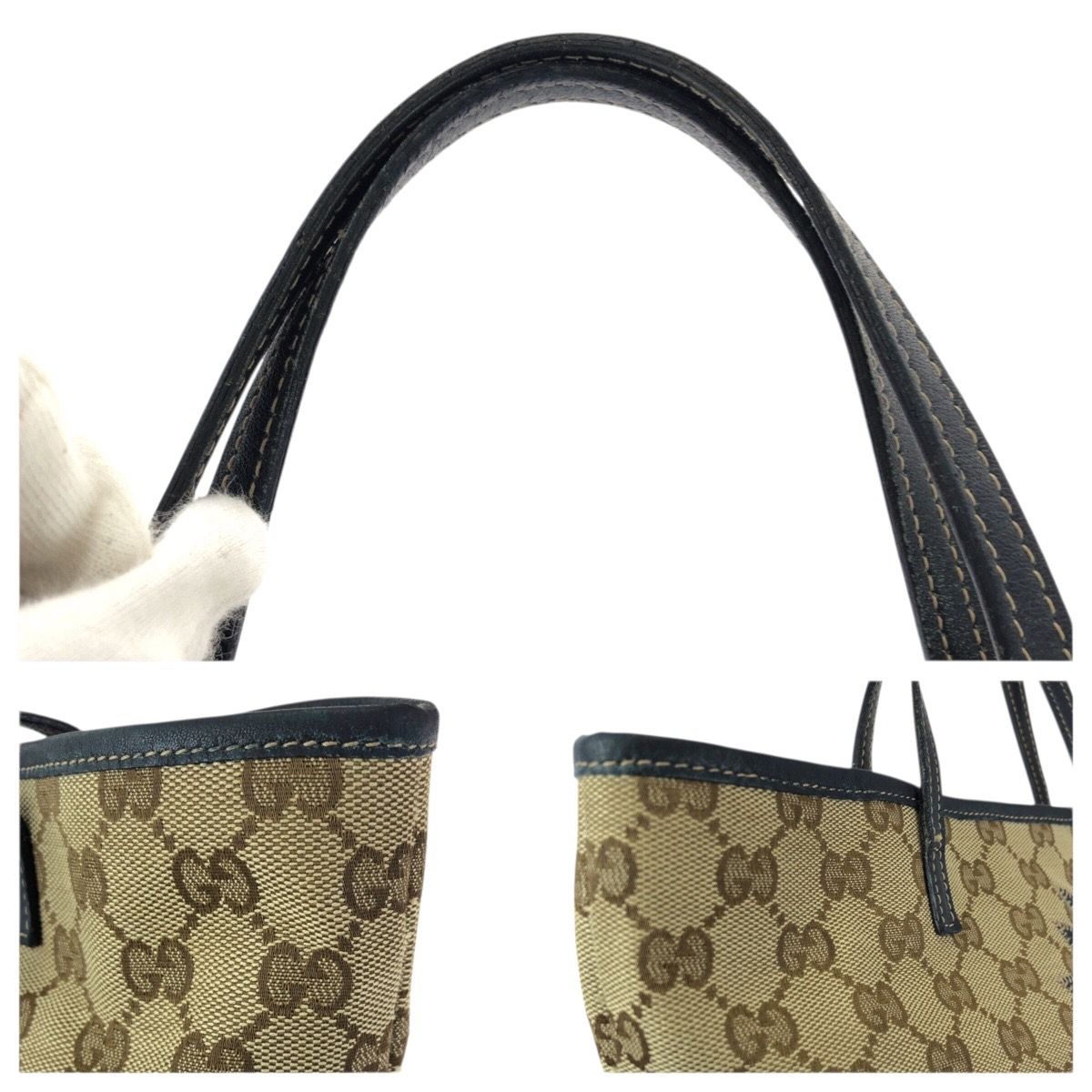 Gucci Children's Zoo Parrot Beige Navy Silver GG Canvas Leather Tote