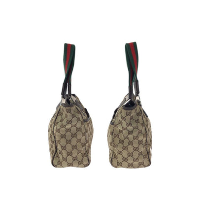Gucci Sherry Line Beige Brown Silver GG Canvas Leather Tote Shoulder Bag