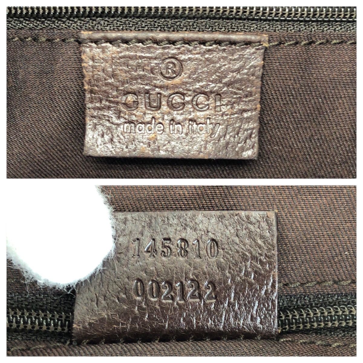 Gucci Sherry Line Beige Brown Silver GG Canvas Leather Tote Shoulder Bag