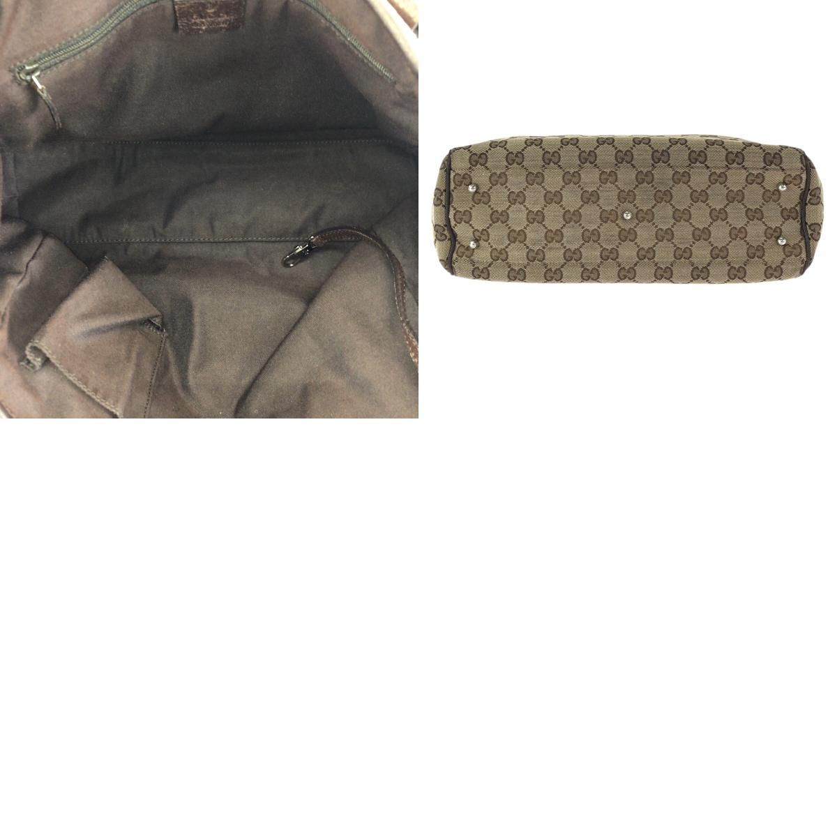 Gucci Sherry Line Beige Brown Silver GG Canvas Leather Tote Shoulder Bag