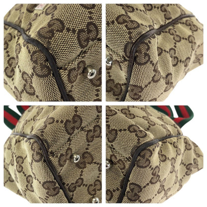 Gucci Sherry Line Beige Brown Silver GG Canvas Leather Tote Shoulder Bag