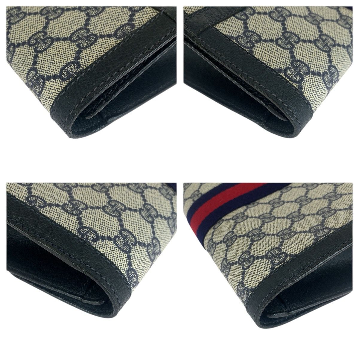 Gucci Sherry Line Navy Red GG Supreme Canvas 67 014 Clutch