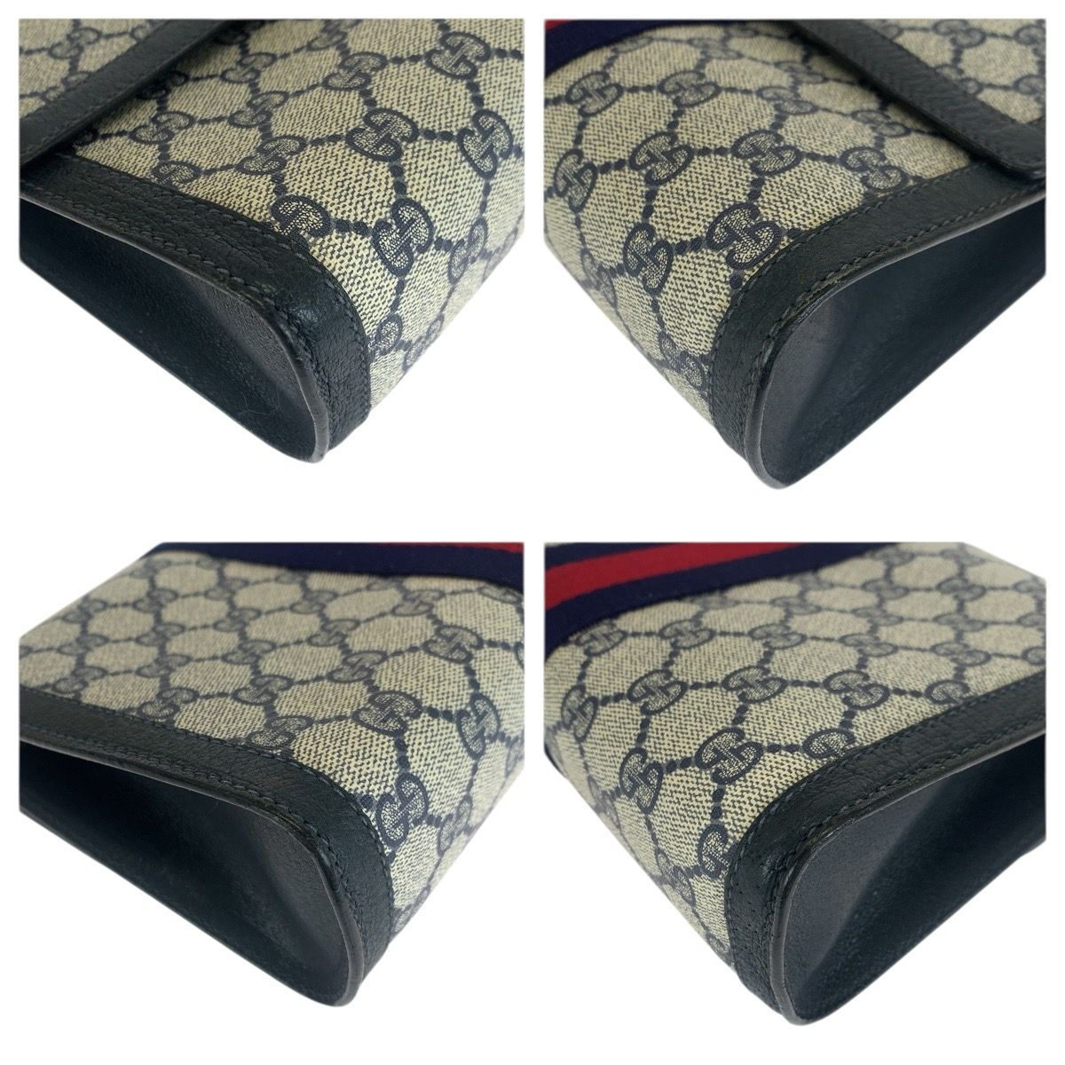Gucci Sherry Line Navy Red GG Supreme Canvas 67 014 Clutch
