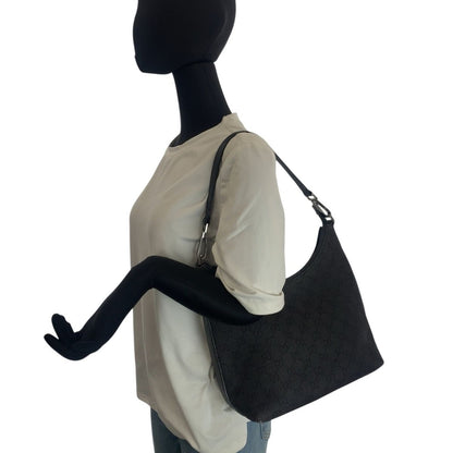 Gucci Black Silver GG Canvas Leather Shoulder Bag