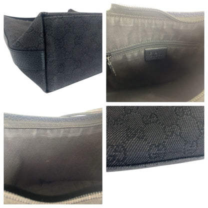 Gucci Black Silver GG Canvas Leather Shoulder Bag