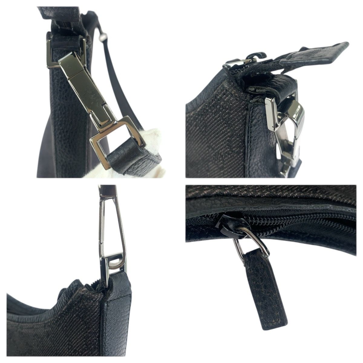Gucci Black Silver GG Canvas Leather Shoulder Bag