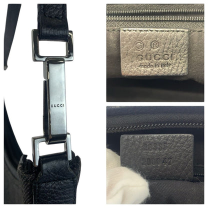 Gucci Black Silver GG Canvas Leather Shoulder Bag