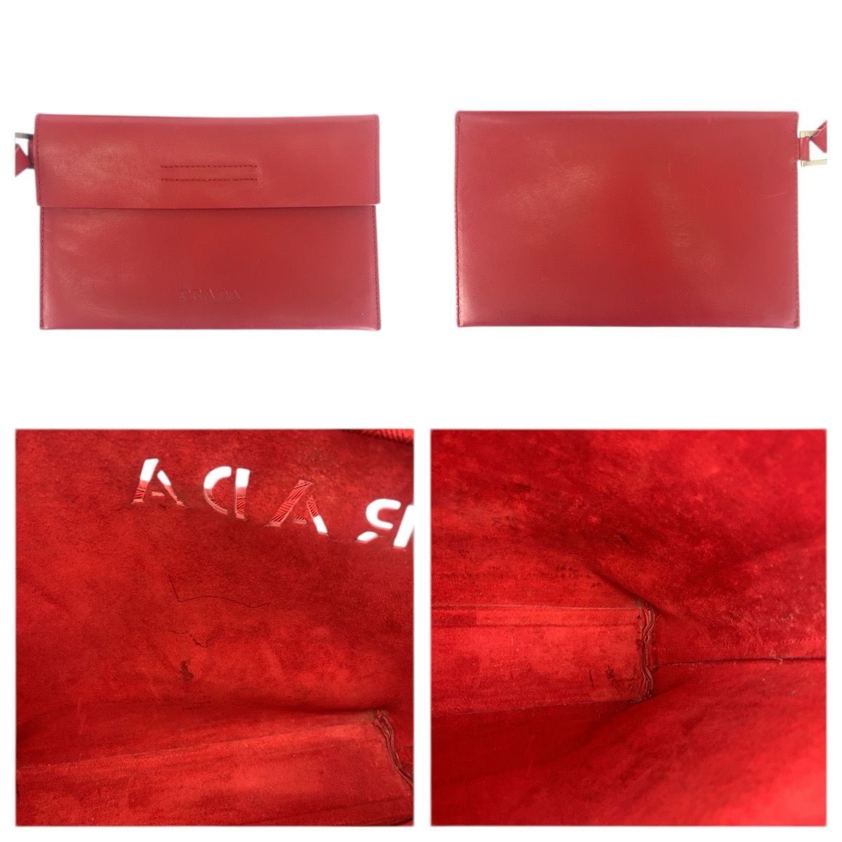 Prada Perforated Red Leather Suede Tote Shoulder Bag