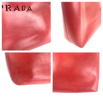 Prada Perforated Red Leather Suede Tote Shoulder Bag