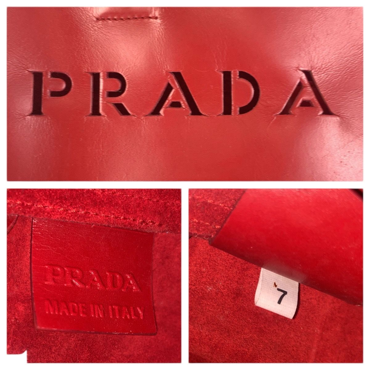 Prada Perforated Red Leather Suede Tote Shoulder Bag