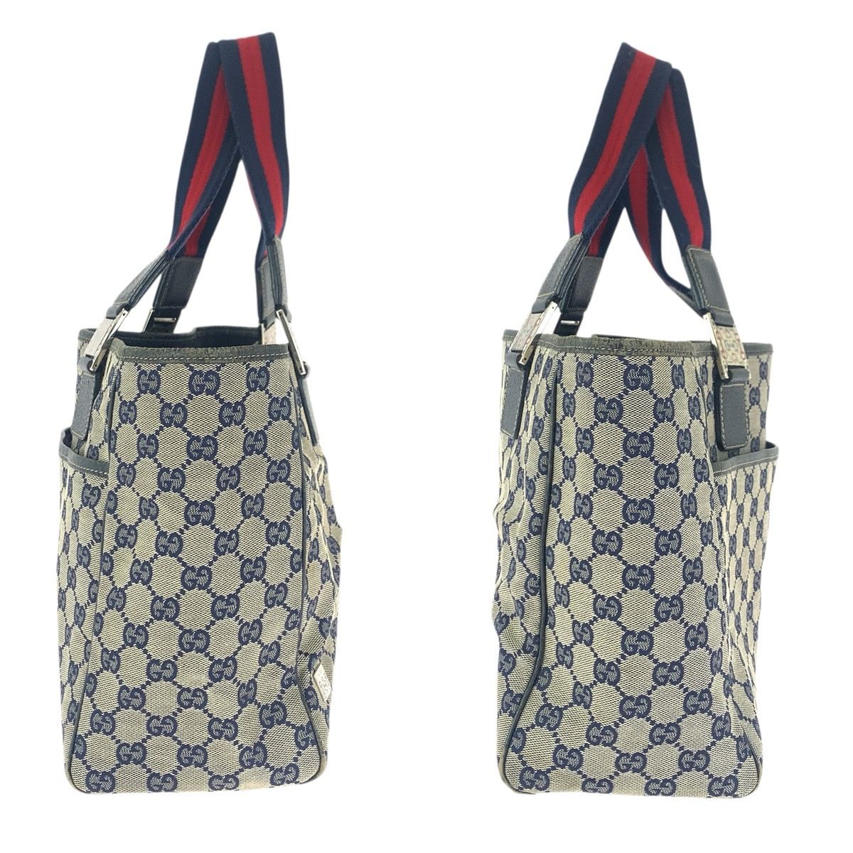 Gucci Sherry Line Navy Silver GG Canvas Leather Tote Shoulder Bag
