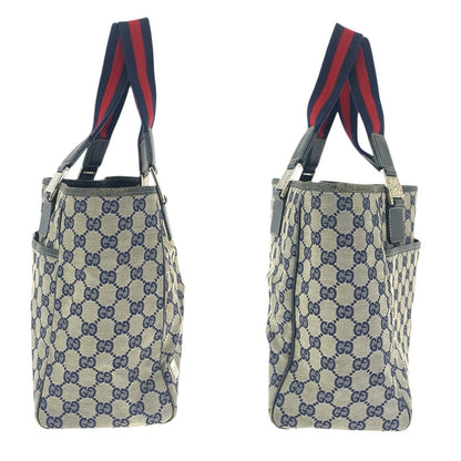 Gucci Sherry Line Navy Silver GG Canvas Leather Tote Shoulder Bag