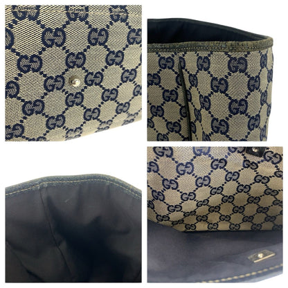 Gucci Sherry Line Navy Silver GG Canvas Leather Tote Shoulder Bag