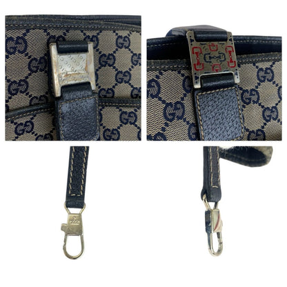 Gucci Sherry Line Navy Silver GG Canvas Leather Tote Shoulder Bag