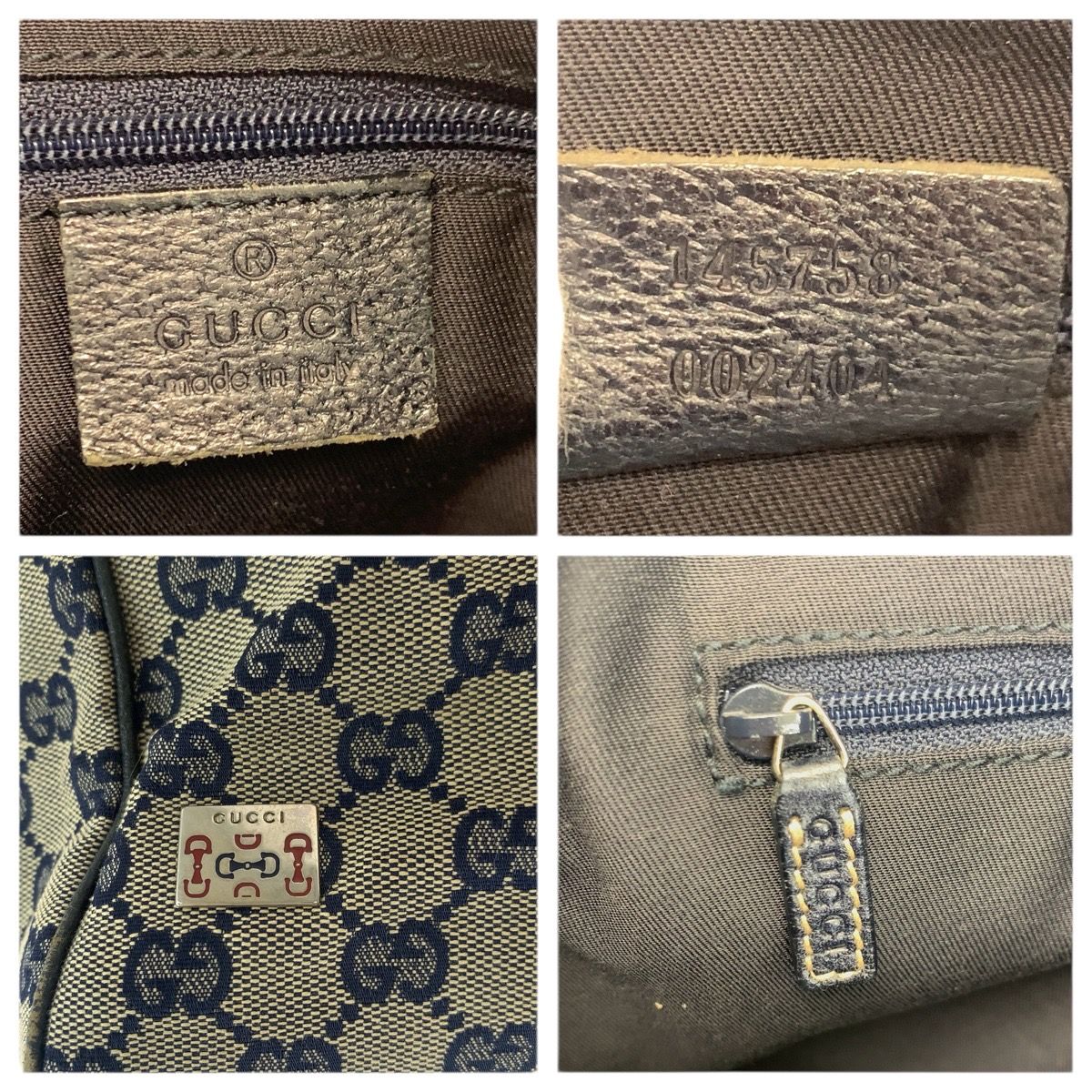 Gucci Sherry Line Navy Silver GG Canvas Leather Tote Shoulder Bag