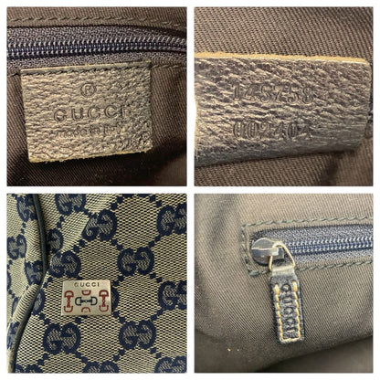 Gucci Sherry Line Navy Silver GG Canvas Leather Tote Shoulder Bag