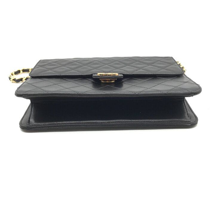 Chanel CC Logo Quilted Push Lock Lambskin Leather Chain Shoulder Bag Black