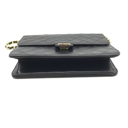 Chanel CC Logo Quilted Push Lock Lambskin Leather Chain Shoulder Bag Black