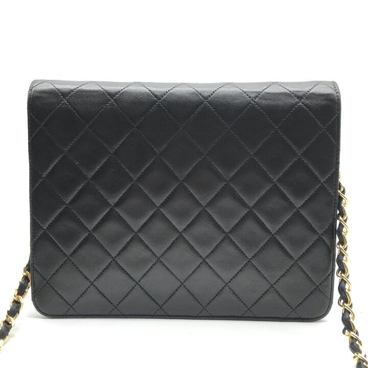 Chanel CC Logo Quilted Push Lock Lambskin Leather Chain Shoulder Bag Black
