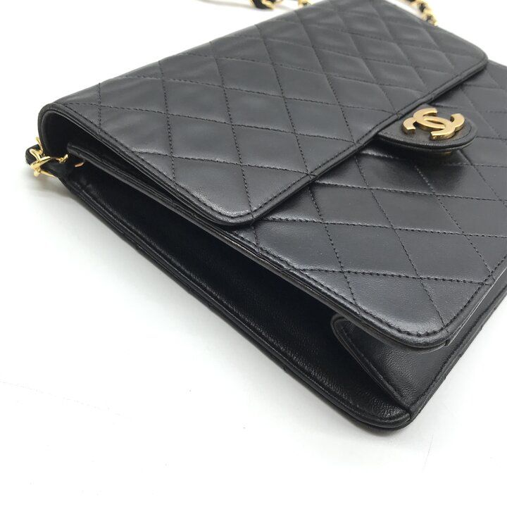 Chanel CC Logo Quilted Push Lock Lambskin Leather Chain Shoulder Bag Black