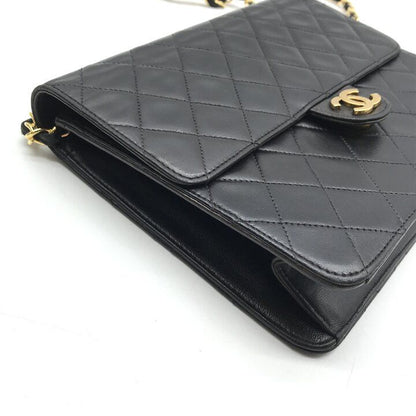 Chanel CC Logo Quilted Push Lock Lambskin Leather Chain Shoulder Bag Black