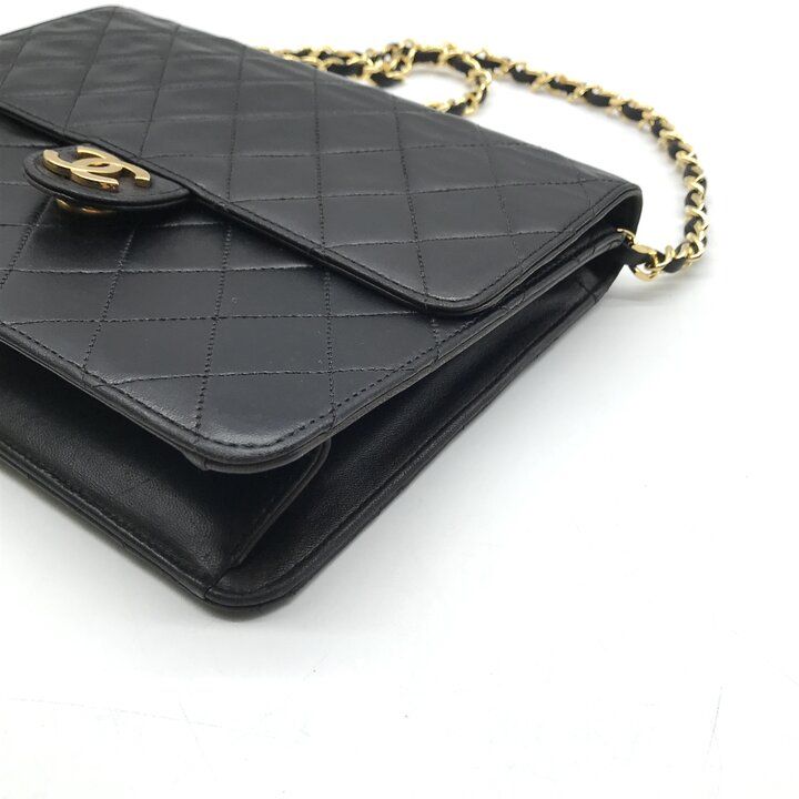 Chanel CC Logo Quilted Push Lock Lambskin Leather Chain Shoulder Bag Black