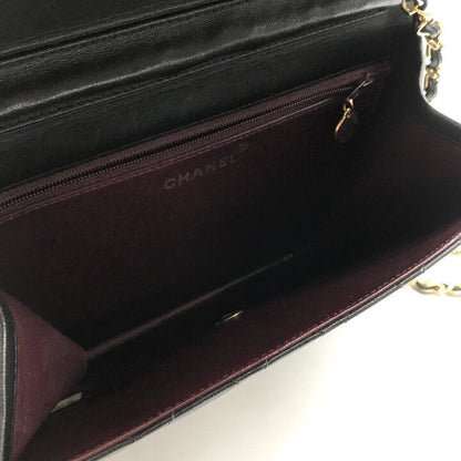 Chanel CC Logo Quilted Push Lock Lambskin Leather Chain Shoulder Bag Black