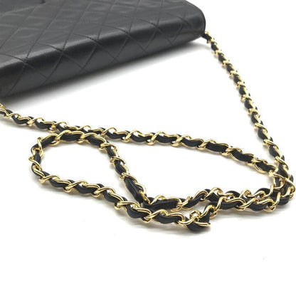 Chanel CC Logo Quilted Push Lock Lambskin Leather Chain Shoulder Bag Black