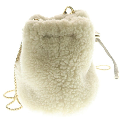 Prada Triangle Logo Fur Chain Shoulder Mini Bag Ivory