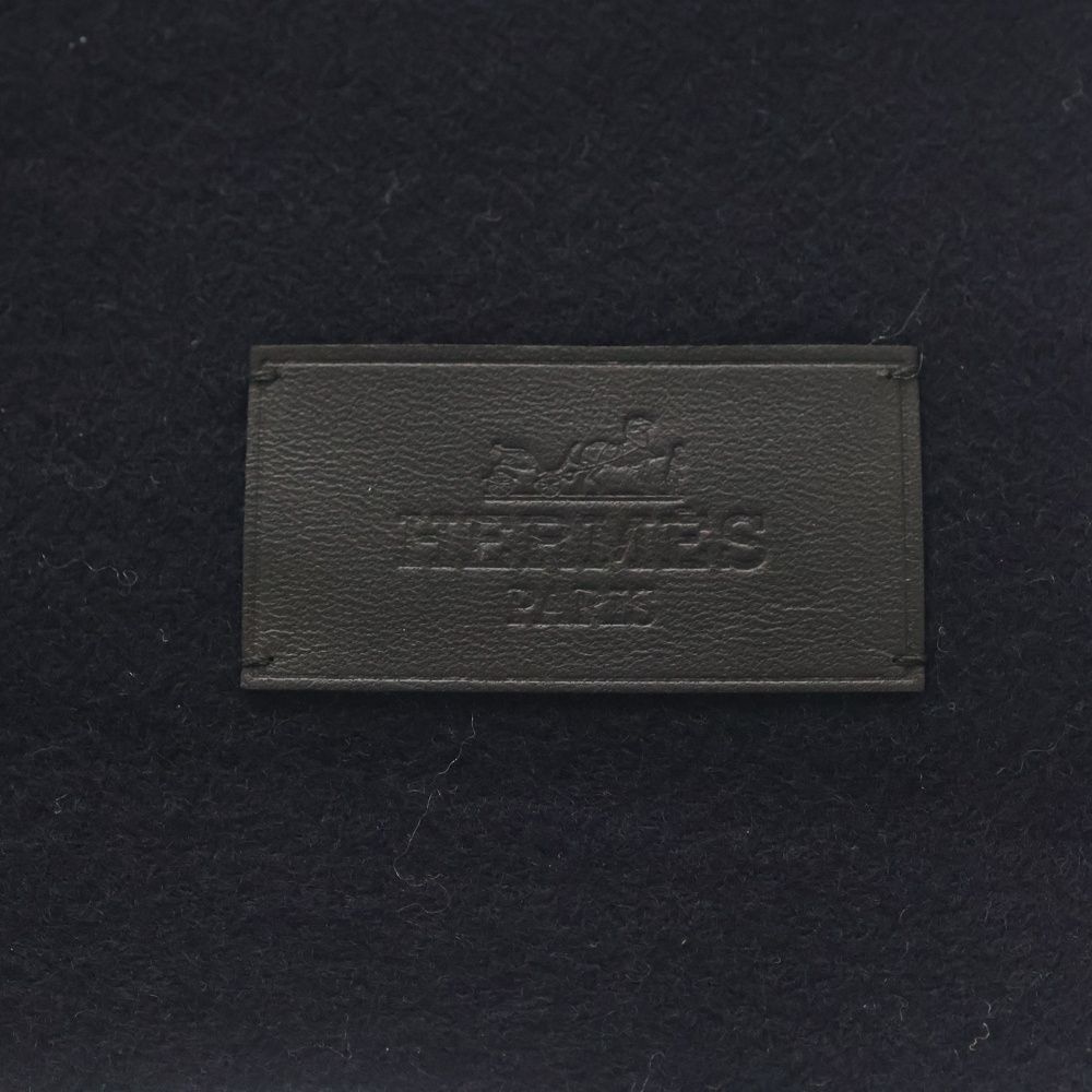 Hermes Out of Pocket Leather Patch Cashmere Scarf Shawl Navy