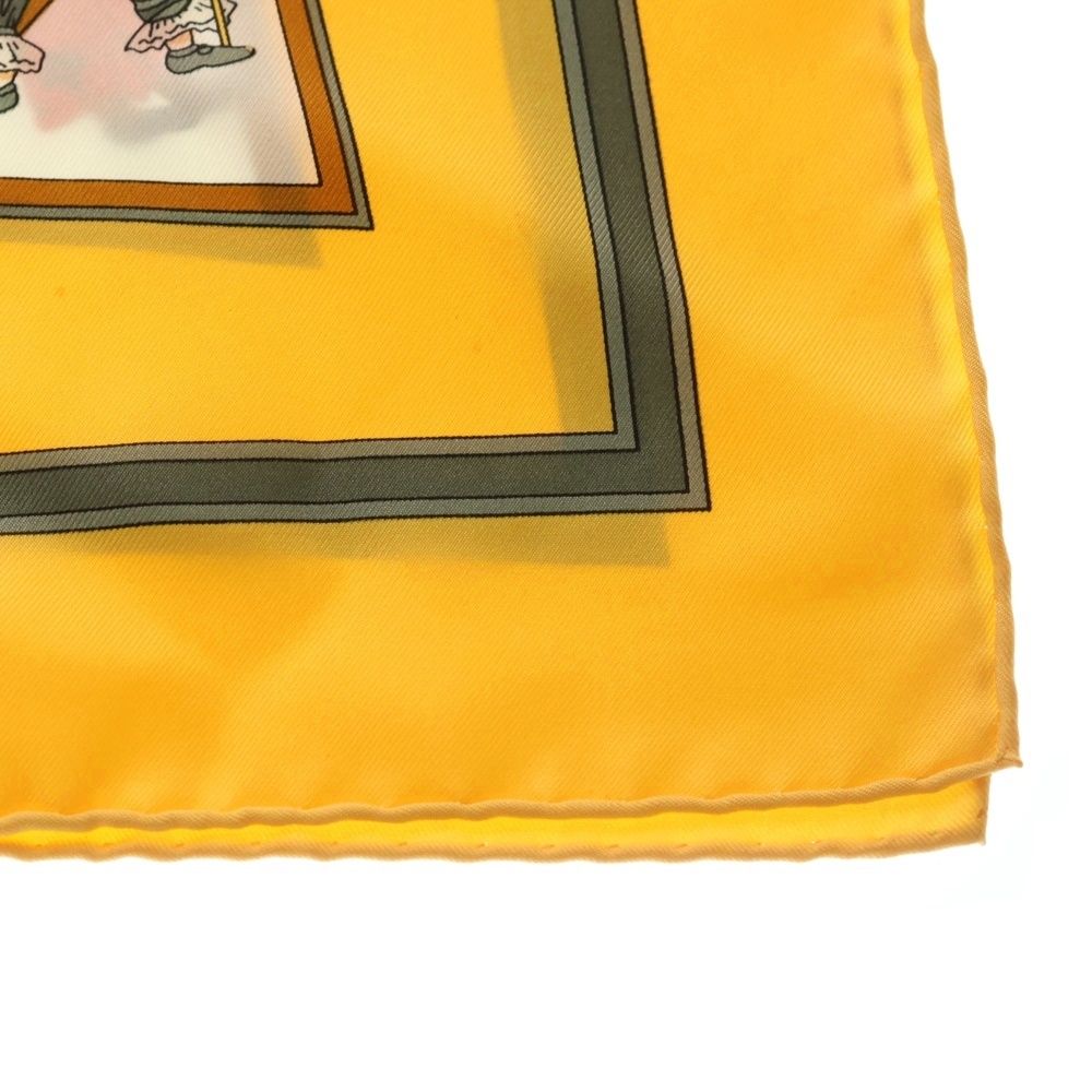 Hermes Carre 90 Marionette Time Silk Yellow Scarf