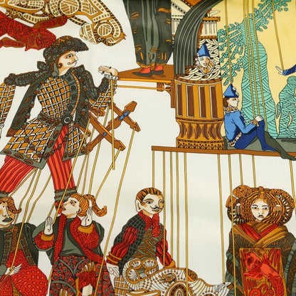 Hermes Carre 90 Marionette Time Silk Yellow Scarf