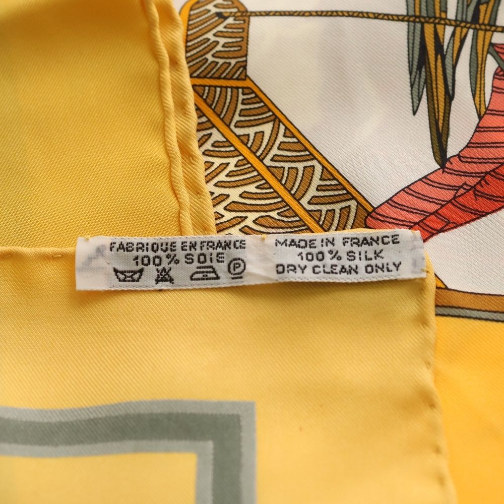Hermes Carre 90 Marionette Time Silk Yellow Scarf