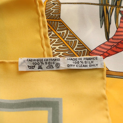 Hermes Carre 90 Marionette Time Silk Yellow Scarf
