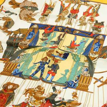 Hermes Carre 90 Marionette Time Silk Yellow Scarf