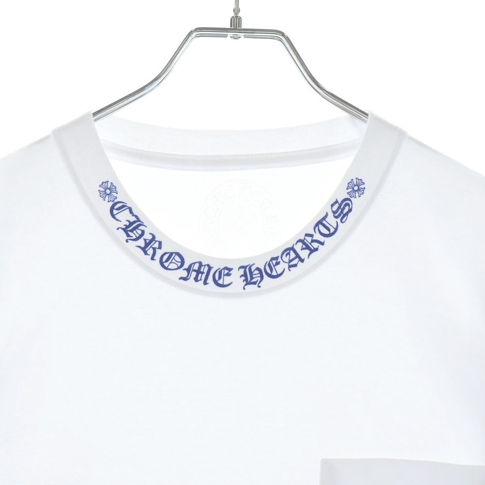 Chrome Hearts Neck Logo Pocket L S Tee White Dgr Blue Crew Long Sleeve T-