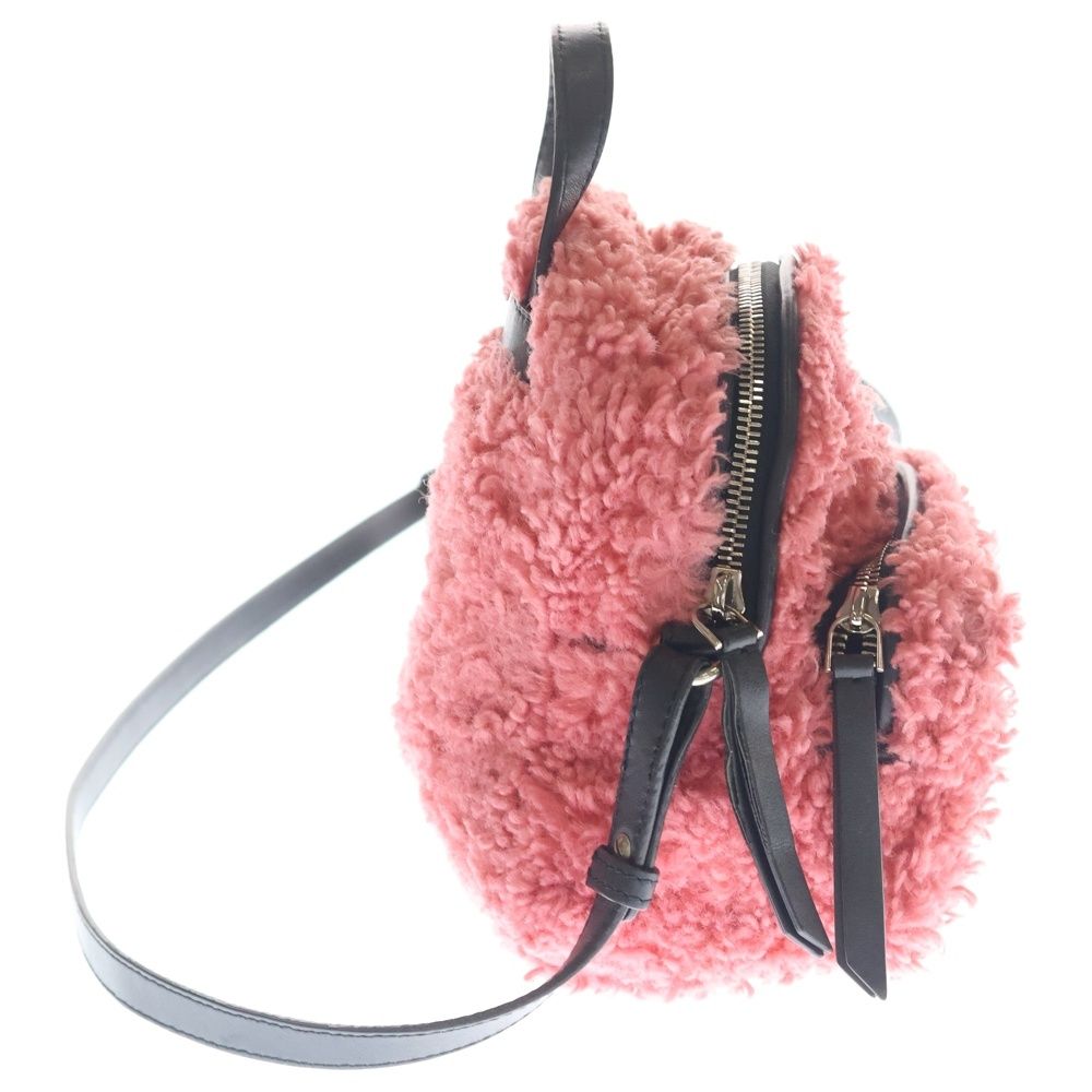 Moncler Fur Shoulder Bag with Logo Patch Pink