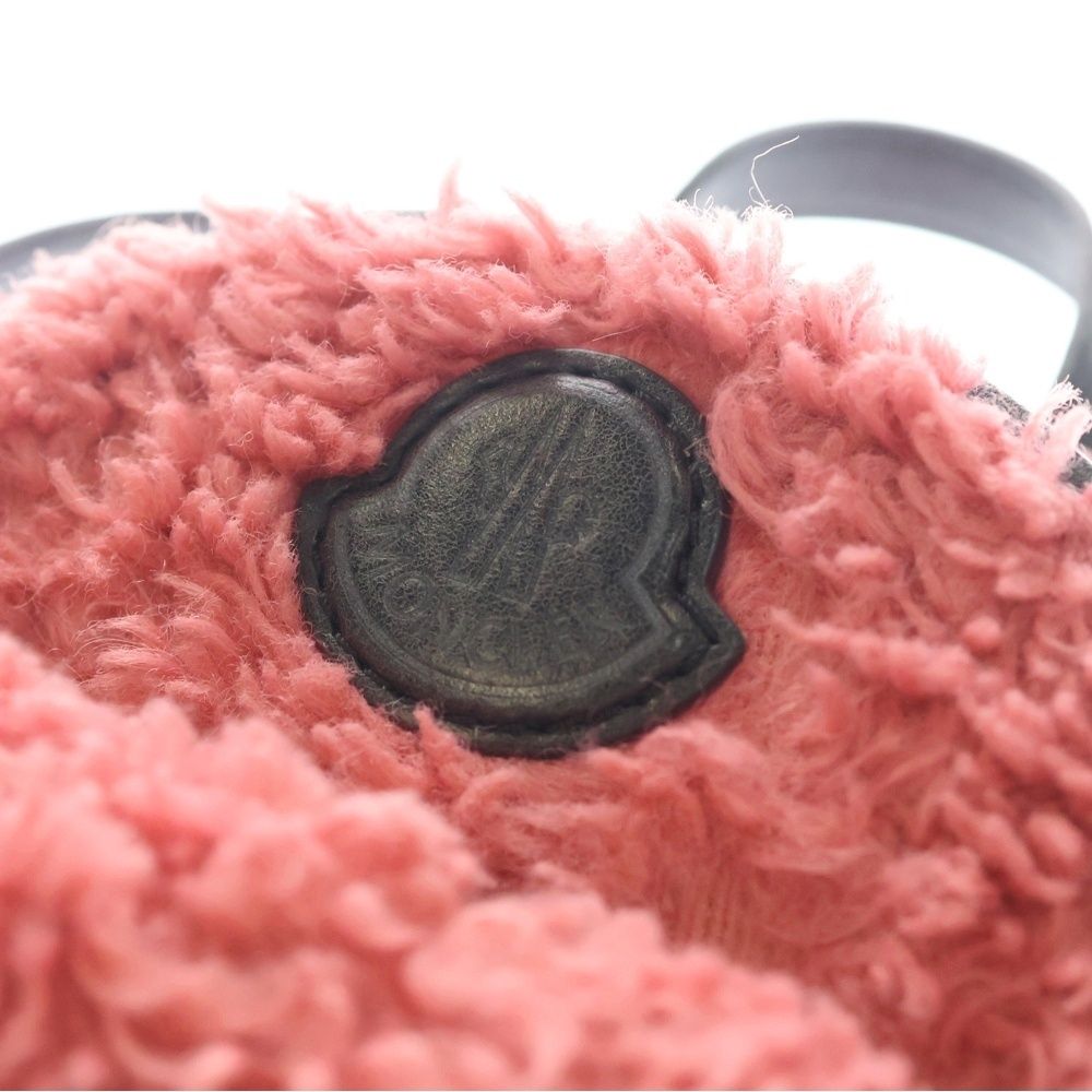 Moncler Fur Shoulder Bag with Logo Patch Pink