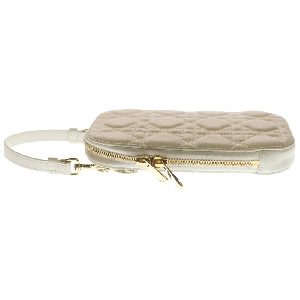 Dior Phone Shoulder Chain Mini Bag White Leather Gold