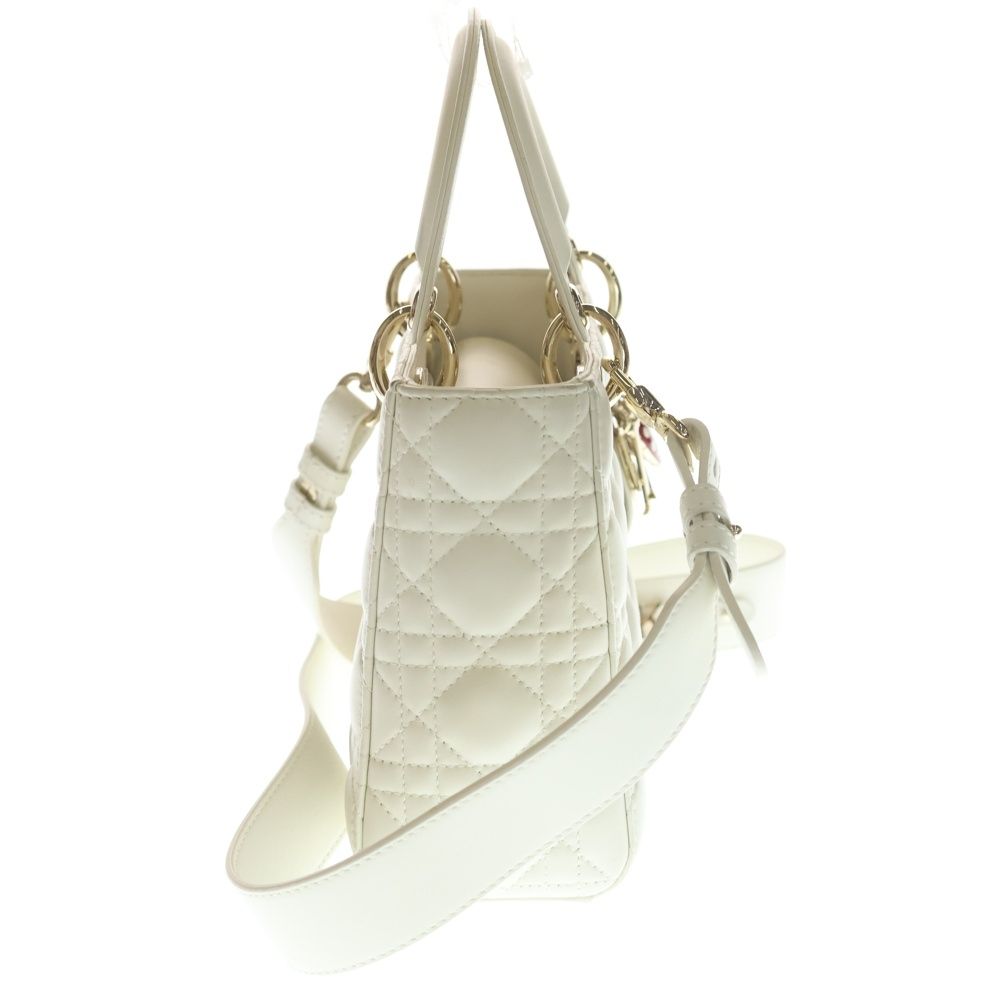 Dior Monsieur Lady Small 2-Way Mini Tote Shoulder Bag Ivory White Leather Gold