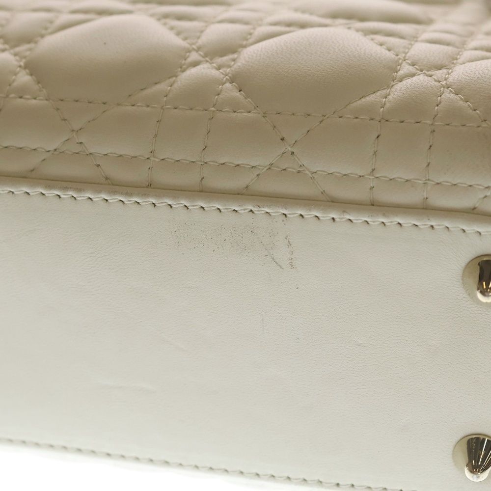 Dior Monsieur Lady Small 2-Way Mini Tote Shoulder Bag Ivory White Leather Gold