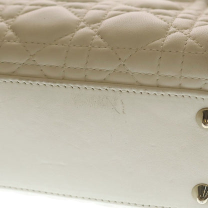 Dior Monsieur Lady Small 2-Way Mini Tote Shoulder Bag Ivory White Leather Gold