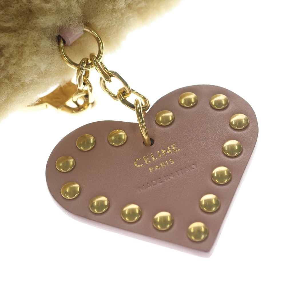 Celine Triomphe Pom Charm Logo Bag Key Ring Pink Brown
