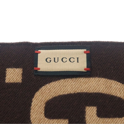 Gucci GG Jacket Wool Silk Fringe Scarf Brown