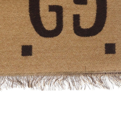 Gucci GG Jacket Wool Silk Fringe Scarf Brown