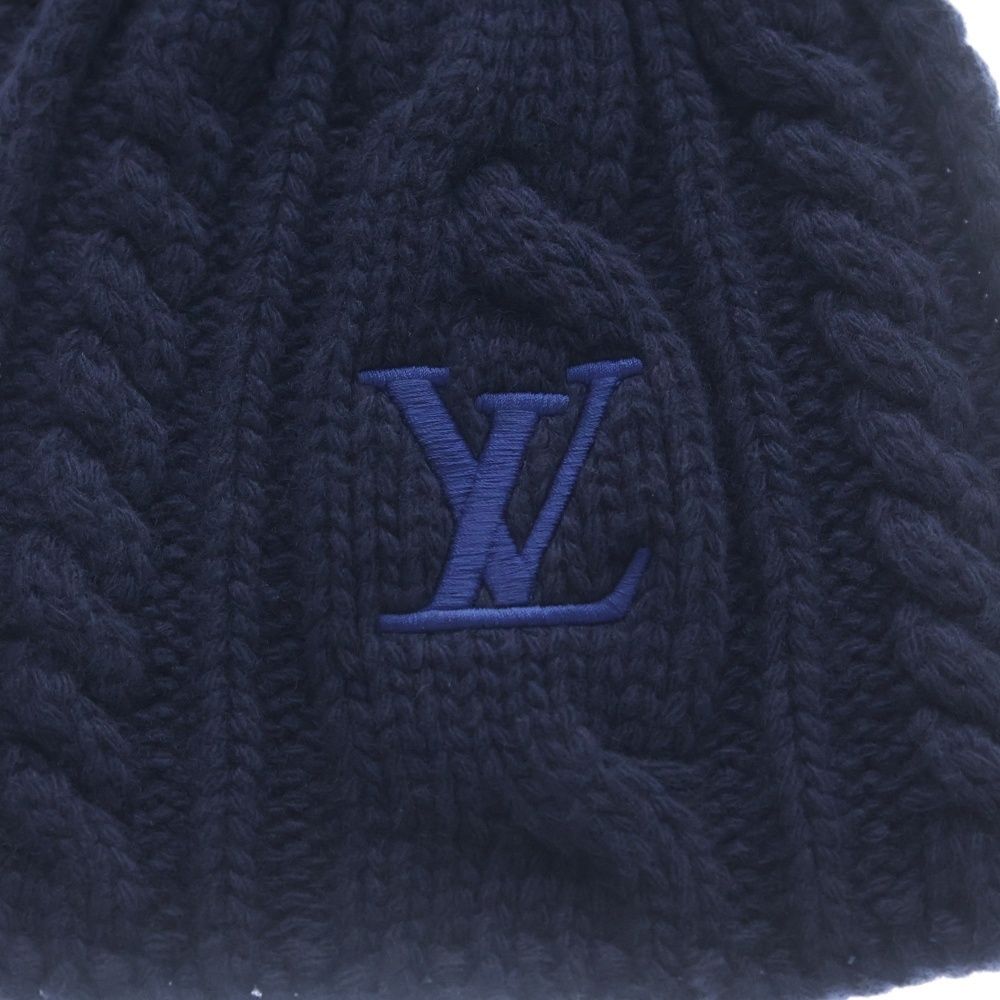 Louis Vuitton Embroidery Logo Wool Knit Shawl Scarf Navy