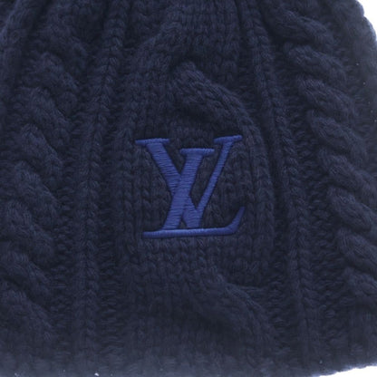 Louis Vuitton Embroidery Logo Wool Knit Shawl Scarf Navy