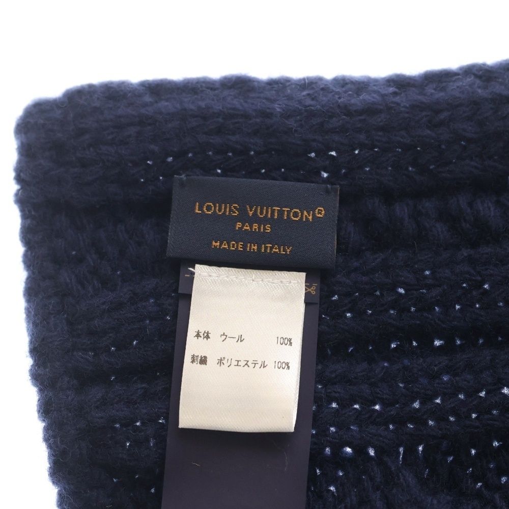Louis Vuitton Embroidery Logo Wool Knit Shawl Scarf Navy